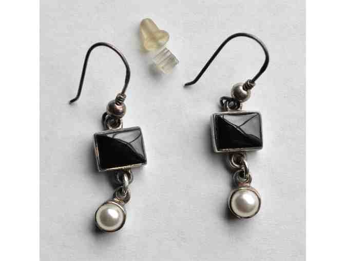 Cultured Pearl and Black Onyx 925 Sterling Silver Earrings