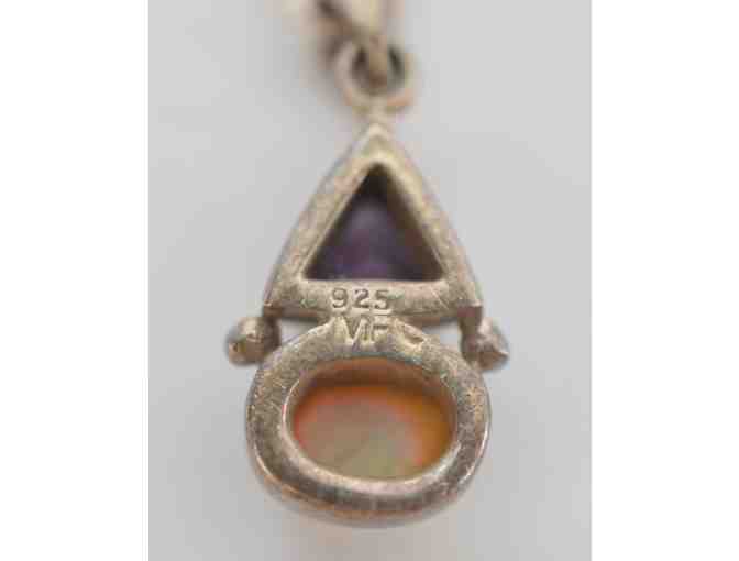 Necklace - Sterling Silver Chain with Opal and Amethyst Pendant