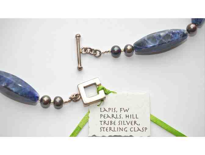 Lapis Lazuli, Fresh Water Pearls and Hill Tribe Silver Necklace