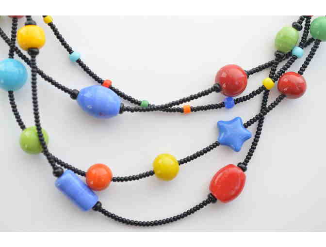 4 Strand Black Glass with Crayola Glass Beads Necklace