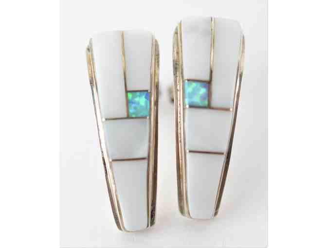 Navajo Sterling, Mother of Pearl and Opal Earrings