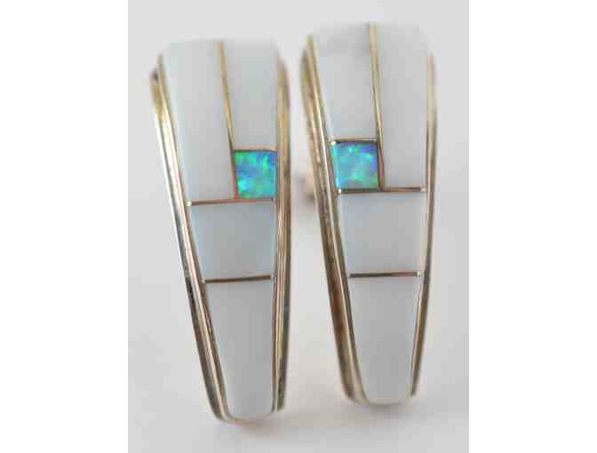 Navajo Sterling, Mother of Pearl and Opal Earrings