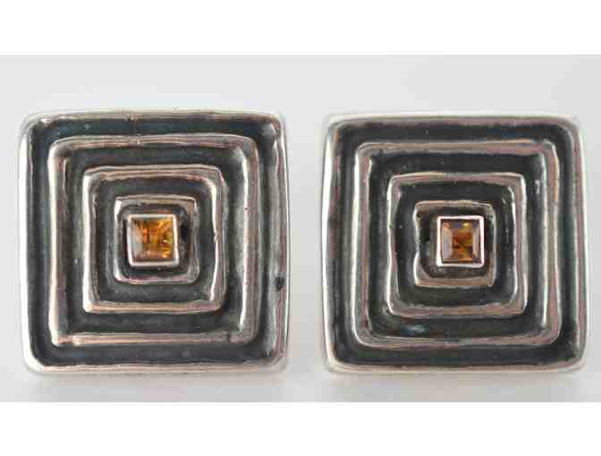 Vintage Square Sterling Earrings with small center stone