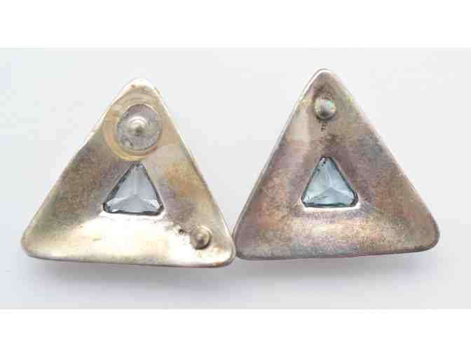 Vintage Mexican sterling silver triangular earrings with unkown faceted stone