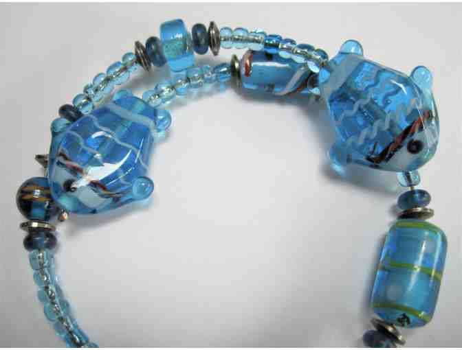 Turquoise Glass Fish Memory Wire Bracelet