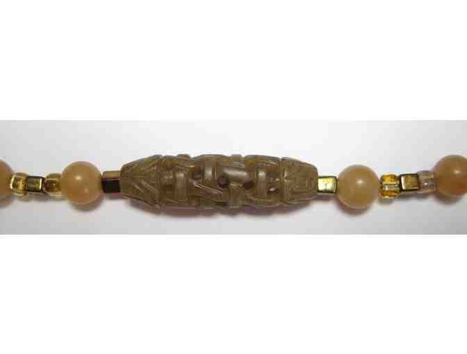 Honey Jade, Glass Choker with Carved Serpentine Bead