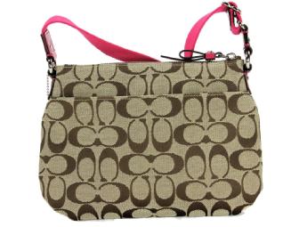 Genuine Coach Daisy Signature Swingpack handbag, Khaki/Raspberry, F48755