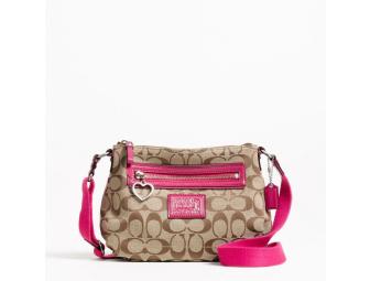 Genuine Coach Daisy Signature Swingpack handbag, Khaki/Raspberry, F48755