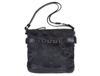 Genuine Coach Signature Chain Duffle Handbag, Black, F19730
