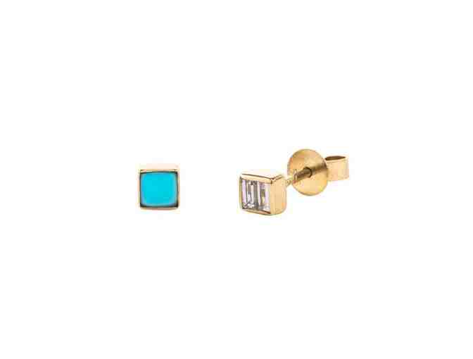 Mociun Mismatched Square Turquoise and Diamond Earrings