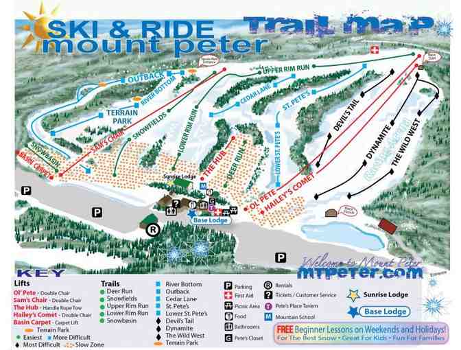 Two Mt. Peter Ski & Ride Lift Tickets for the 2016-17 Season