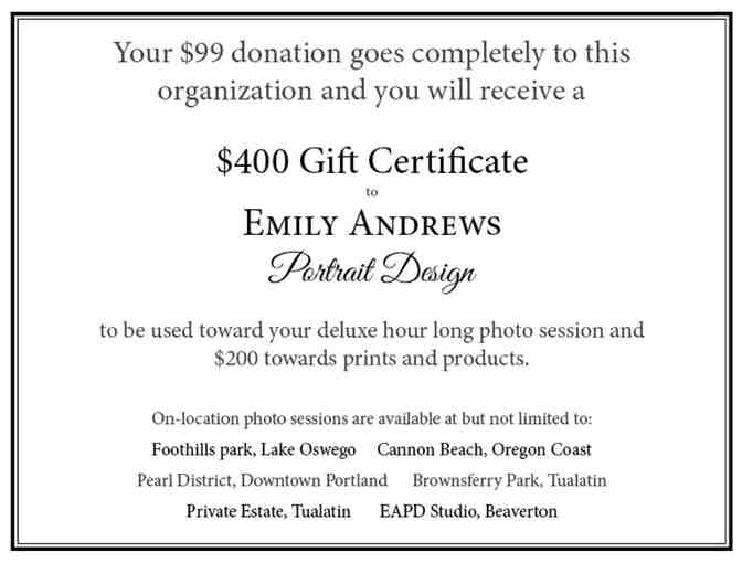 Emily Andrews Portrait Design $99 for a $400 Gift Certificate