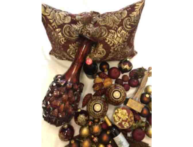 Instant  Gold and Burgundy Colors Holiday Decor Basket