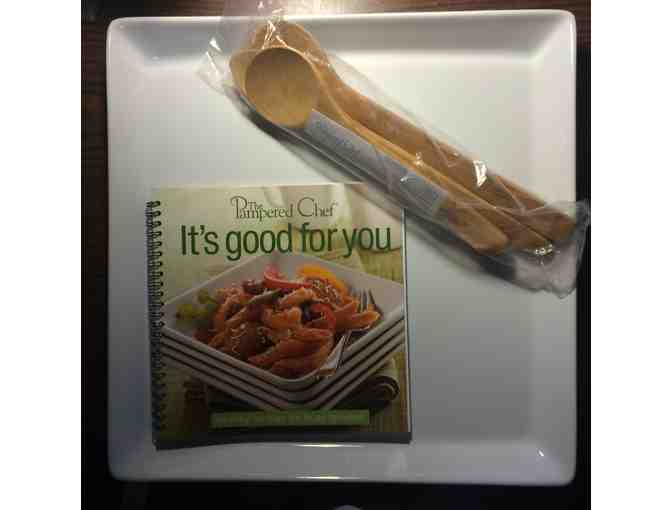 Pampered Chef Gift Package - Large Square Platter, Bamboo Spoon Set, and Recipe Book!