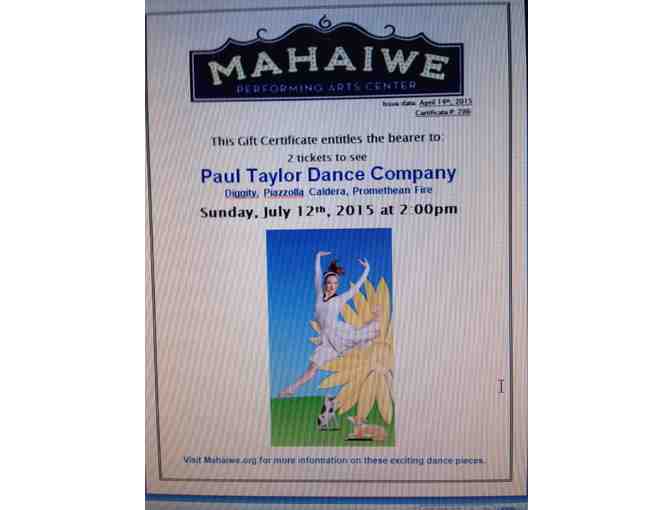 Two Tickets to see the Paul Taylor Dance Company at the Mahaiwe Theater