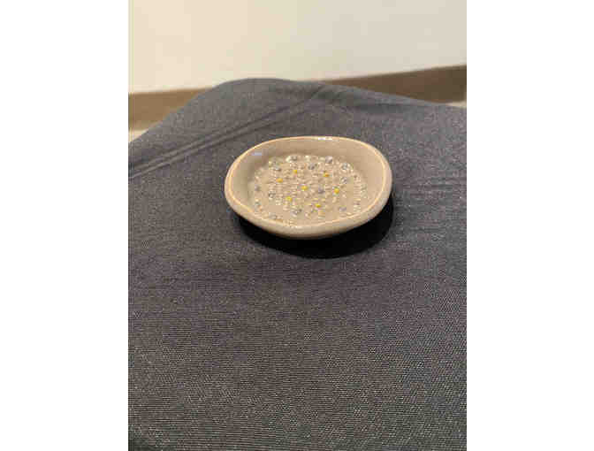 Handmade Ceramic Grate Plate with Flower Design by Una Petrino