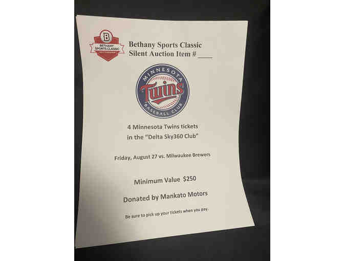 Four Minnesota Twins tickets in "Delta Sky360 Club" on Friday, August 27 - Photo 1