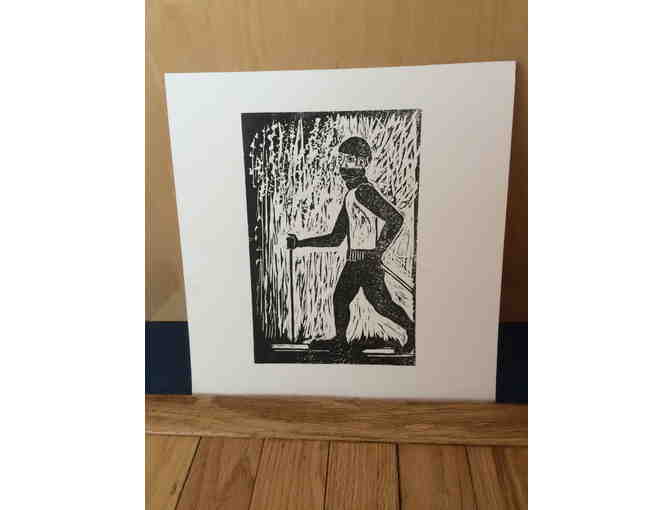 Nordic Skier - an original linoleum print