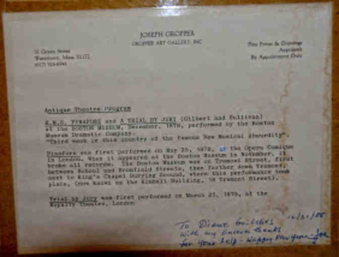 Framed Boston Museum Play Bill from December of 1878