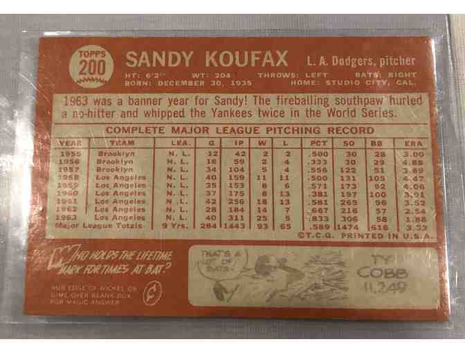 1964 Sandy Koufax Autographed Topps Baseball Card