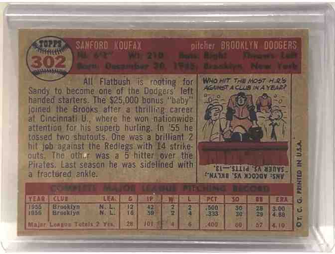 1957 Sandy Koufax Autographed Topps Reprint Baseball Card