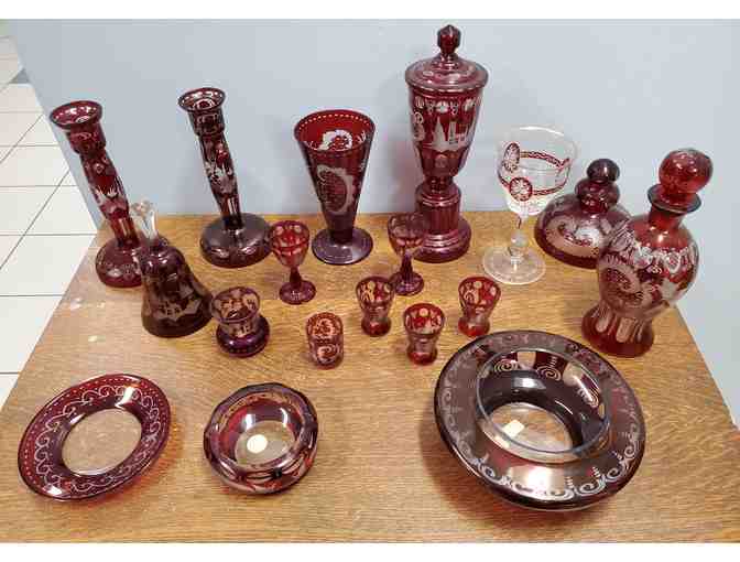 Cranberry Vase and Decanter Set