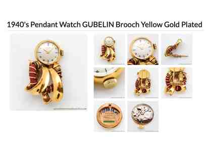 1940's Pendant Watch Gubeline Brooch Yellow Gold Plated