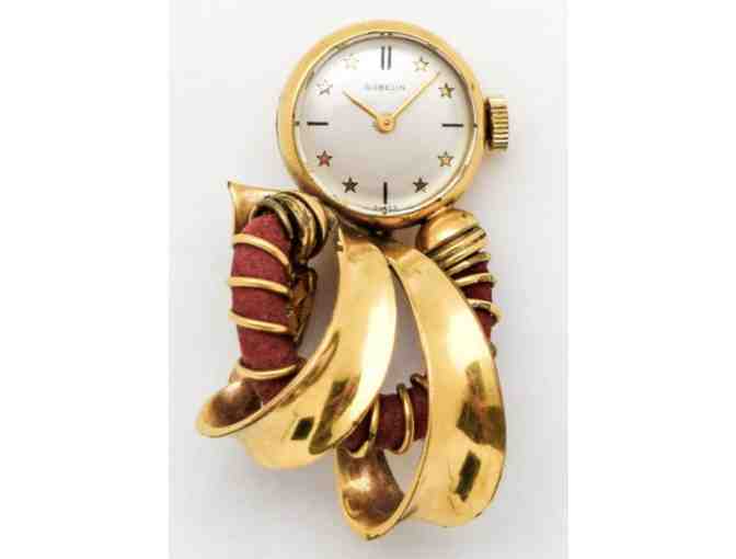 1940's Pendant Watch GUBELIN Brooch Yellow Gold Plated