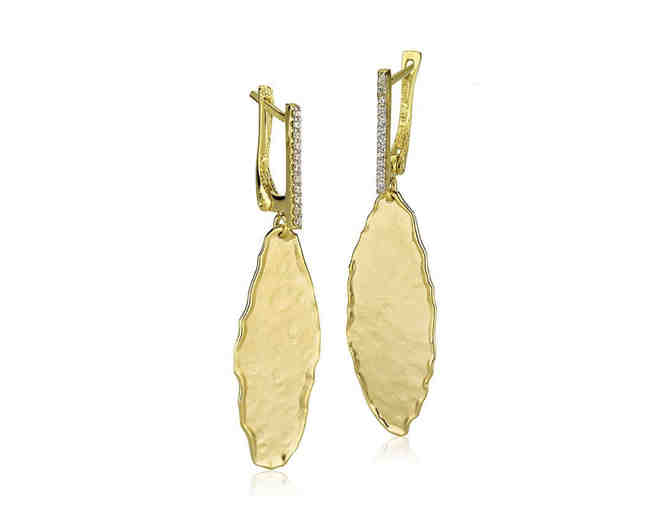 Yellow Gold Diamond Leaf Drop Earrings - Photo 1