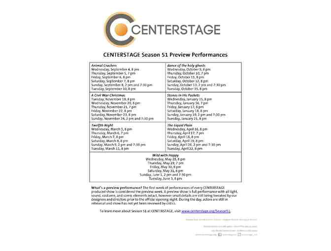 2 Tickets to Preview performance at CENTERSTAGE