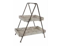 Antiqued Metal and Wood Two Tiered Shelf