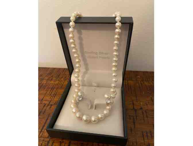 Pearls and Sterling Silver Necklace and Earring Set