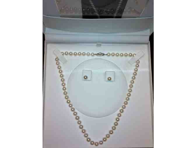 Stunning Pearl Necklace and Earring Set- 14 karat white gold
