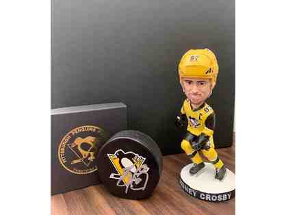 Official Pittsburgh Puck Signed by Sydney Crosby and Third Jersey Bobble Head
