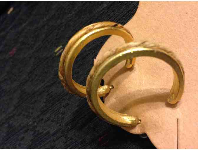 Gold-Colored Hoop Earrings and Wooden Toucan Key Chain