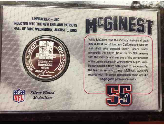 Willie McGinest signed framed plaque with Silver Plated Hall of Fame Medallion!