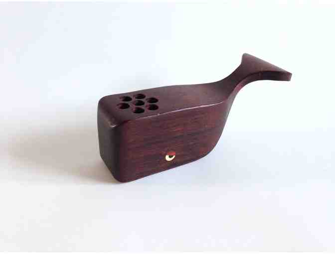 Handmade Wooden Whale Penholder made from Recycled NYC Park Bench (close-eyed)