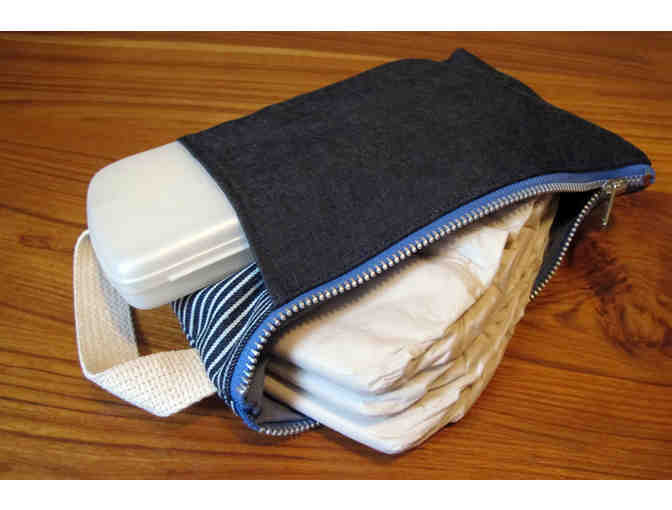 Diaper clutch pouch - Hickory stripe denim with zi