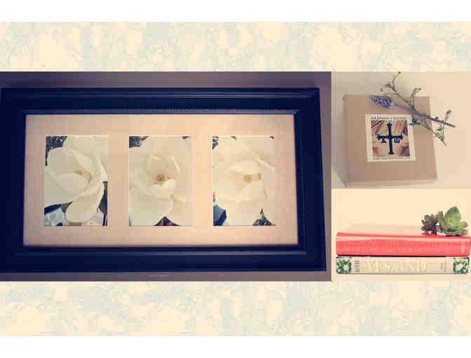 BMHS Principal Ms. Rosemary Libbon's Basket: Seraphym Rosary, 2 Books, and Framed Photos