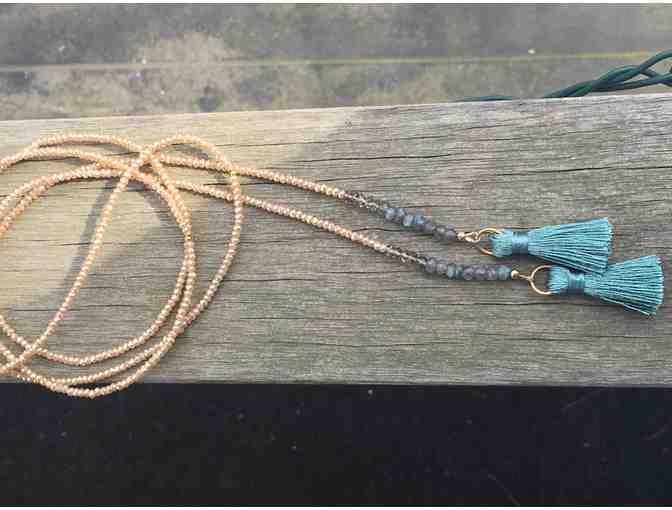 Champagne Crystal and Labradorite Lariat Necklace and Earrings