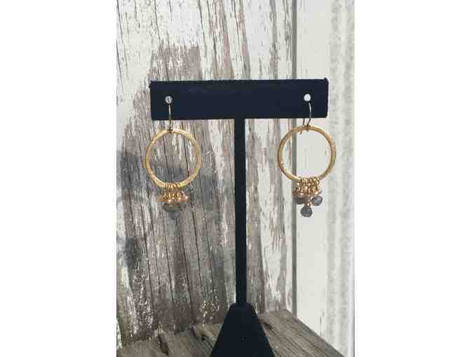 Champagne Crystal and Labradorite Lariat Necklace and Earrings