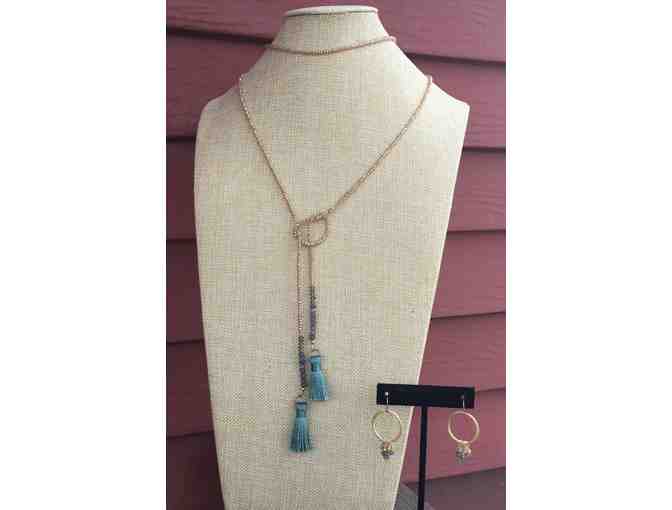 Champagne Crystal and Labradorite Lariat Necklace and Earrings
