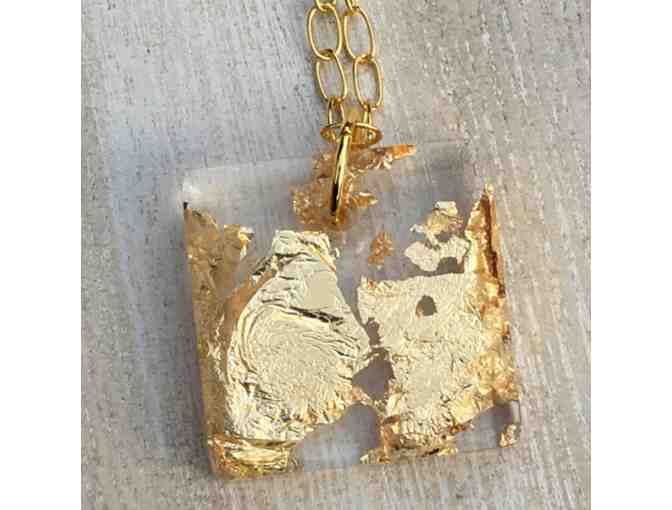 Gold Leaf in Resin Earrings and Necklace Set