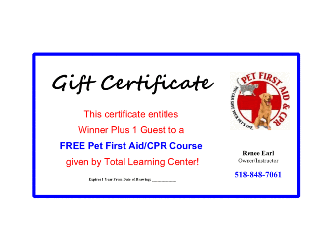 Raffle Item: Pet First Aid/CPR Course for Two People by Total Learning Center