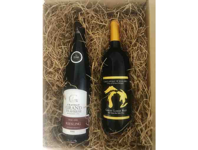 2 Bri'oni Goblets with 2 bottles of Michigan wine