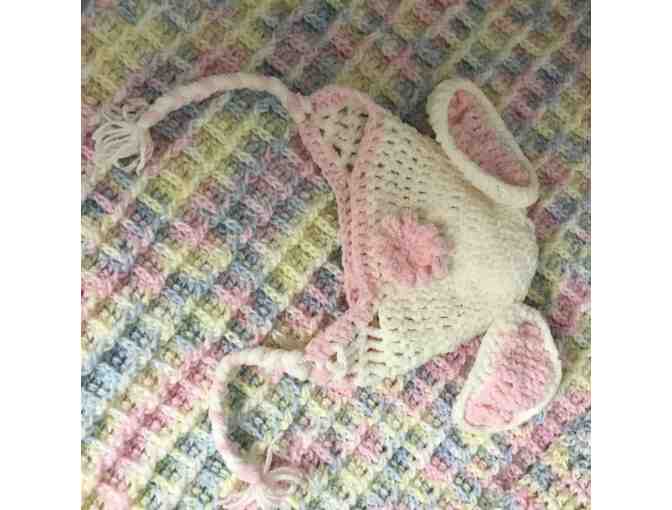 Hand-Crocheted Baby Bonnet and Blanket Set