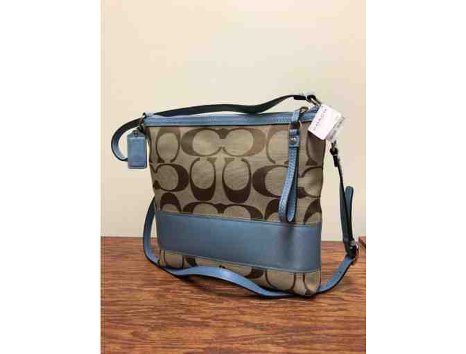 Coach Factory Signature Stripe Convertible Shoulder Bag Khaki & Blue - New w/Tags