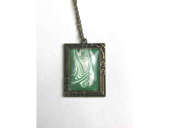 Mini Abstract Painting Necklace in Green