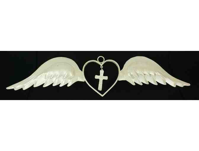 White Heart With Wings & Cross Metal Wall Decor - Photo 1
