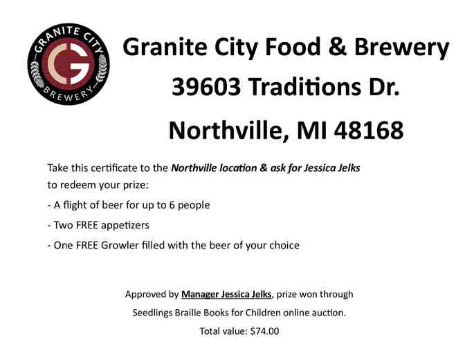 Fill Your Own Growler at Granite city w/ 2 Complimentary Appetizers and Beer Flight for 6